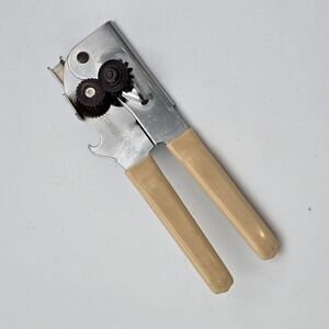 Vintage Swing-A-Way Manual Can Opener Silver Chrome Cream Handles USA Made
